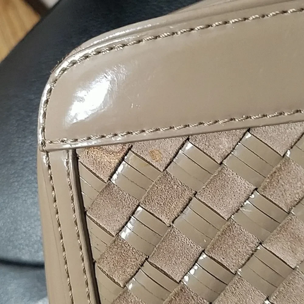 Cole Haan Patent Leather Nude Woven Heritage weave messenger flap Shoulder Bag